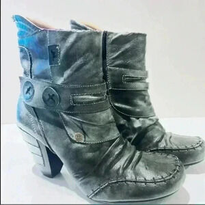 MUSTANG BOOTS GREEN  DISTRESSED LEATHER ROUND SQUARE TOE ANKLE BOOTIE SIZE 41